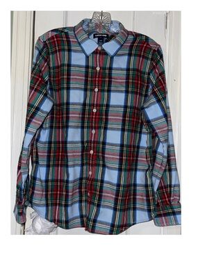 Lands' End Women’s Blue & Red Plaid Button-Up Shirt